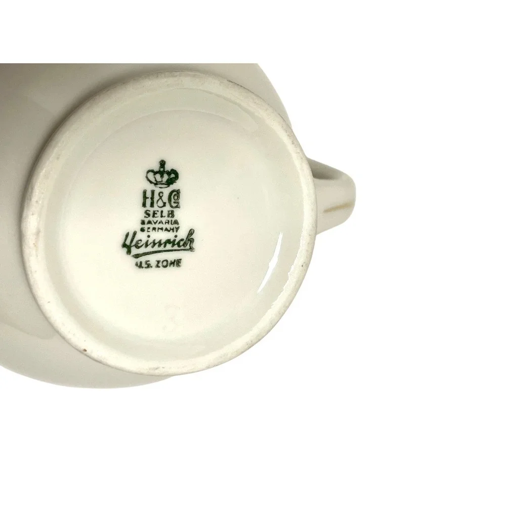 Vintage Heinrich H&C Selb Bavaria Gold Trim Gravy Boat Creamer U.S. Zone Germany